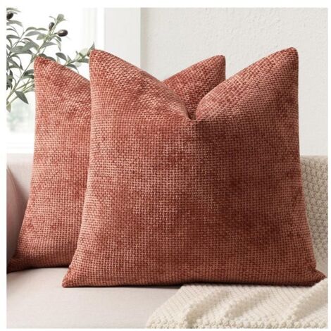 Housses de coussin 45x45cm, lot de 2, décoratives pour lit et intérieur, couleur Orange Brûlé.