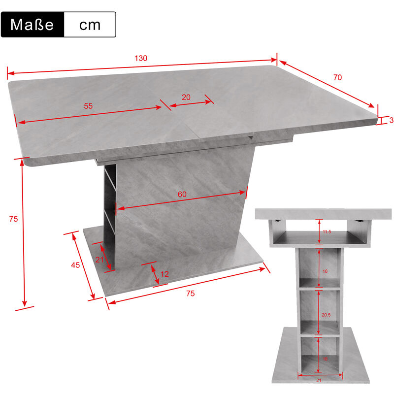 L&h-cfcahl - Table de salle à manger extensible, table de salle à manger avec espace de rangement, table de salle à manger rectangulaire, table de