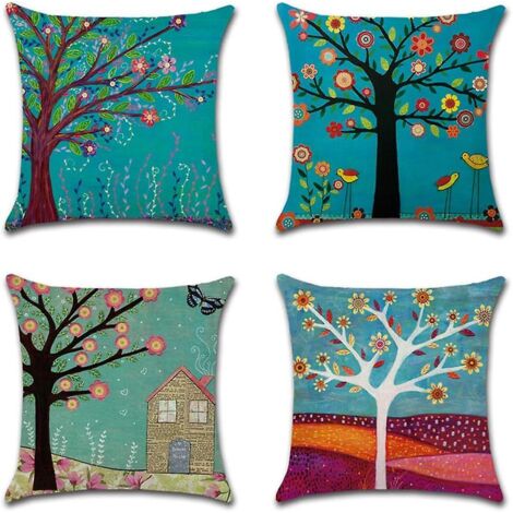 Housses de coussin à motif géométrique de feuilles végétales - Lot de 4, 45 x 45 cm, pour canapé, salon, chambre, décoration intérieure