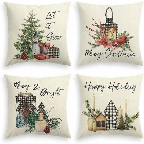 LTS FAFA Housse Coussin Noel, Lot de 4 Housse de Coussin Deco Noel