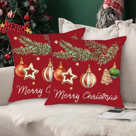 Housses de Coussin de Noël 45 x 45 cm, Lot de 2 Taies Décoratives Rouges pour Canapé et Salon, Sans Rembourrage