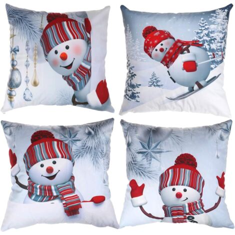 Housses de coussin de Noël 45 x 45 cm, motifs sapin de Noël et bonhomme de neige, housses de coussin blanches, idéales pour la décoration de la maison, du bureau, de la chambre et du canapé.