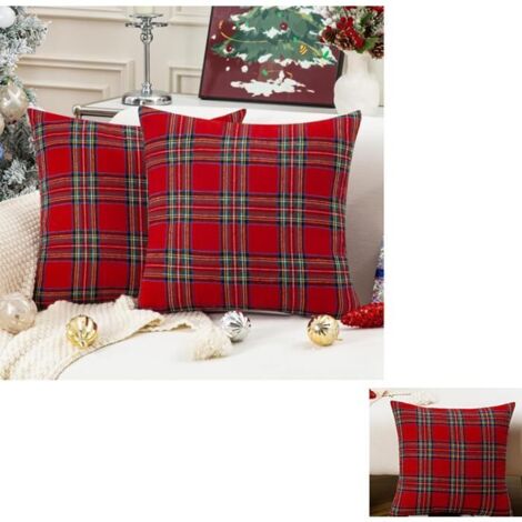 Housses de coussin de Noël 45x45 cm, rouge à carreaux écossais, douces et décoratives, lot de 2 pièces.