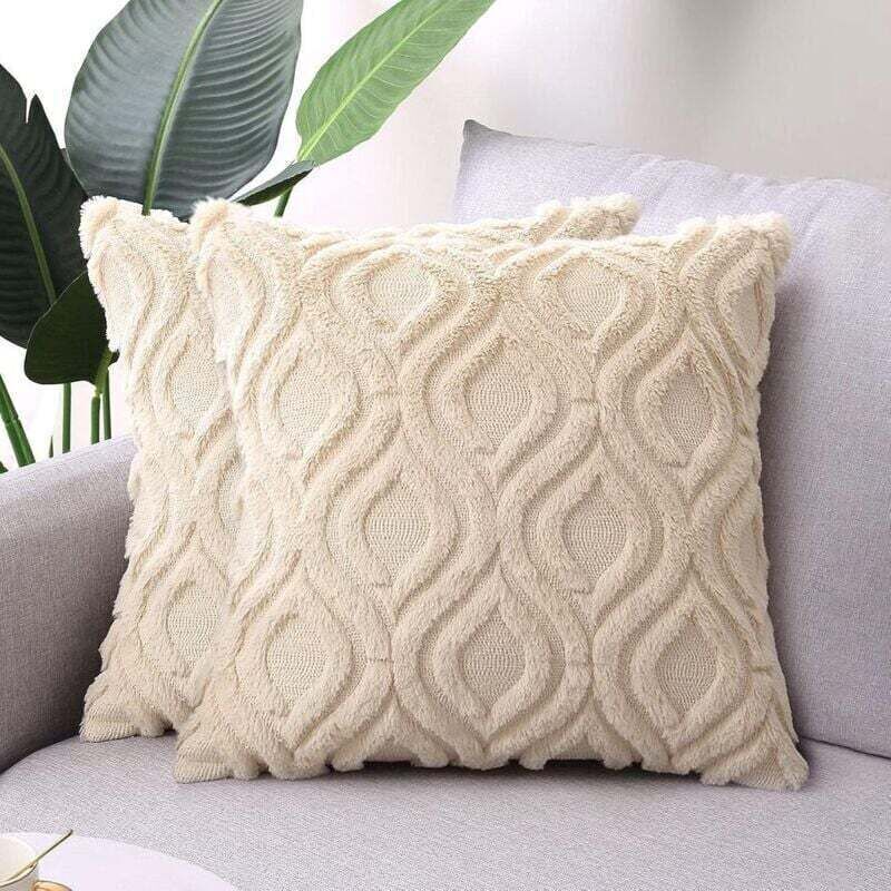Housses De Coussin Décoratives 18 X 18, Taies D'Oreiller Boho De Ferme En Fausse Fourrure, Housses De Coussin Beige Flou En Peluche Douce Pour