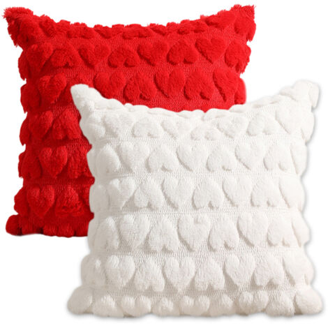 Housses de coussin décoratives « Amour » pour la Saint-Valentin, 45 x 45 cm, lot de 2, rouges, douces et moelleuses, style champêtre, pour la décoration printanière et les fêtes de fin d'année.