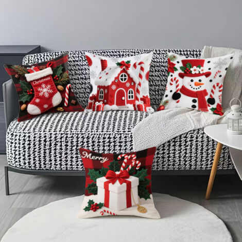 Housses de coussin décoratives de Noël, coussins décoratifs Joyeux Noël 18 x 18 pouces, lot de 4, housses de coussin
