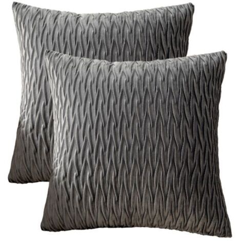 Housses de coussin décoratives luxueuses en velours synthétique, gris foncé, 45x45 cm, lot de 2.