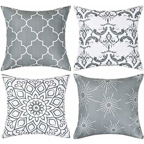 Lot de 4 Housses de Coussin 40 x 40 cm Blanc et Gris Velours Taies  d'oreillers de Canapé Maison Voiture décoratif Sofa Pillowcase - Cdiscount  Maison