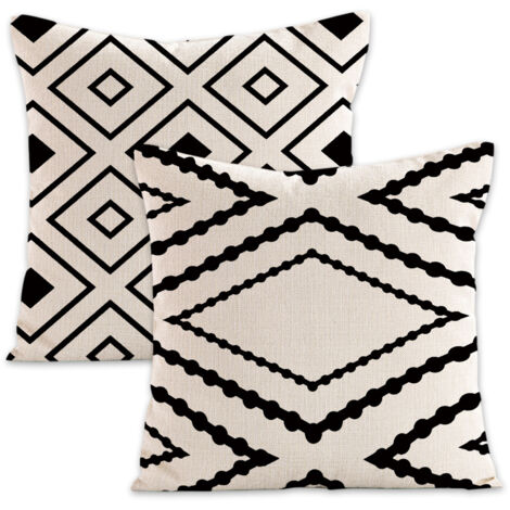 Housses de coussin décoratives printemps-été pour canapé, lit, voiture, maison, 45 x 45 cm, lot de 2, motif géométrique noir et blanc