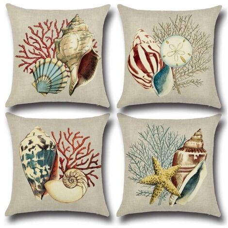 Housses de coussin décoratives - Thème côtier - 45 x 45 cm - 4 pièces - En toile de jute