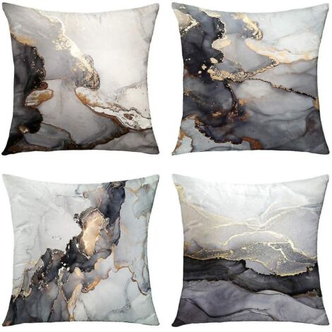 Housses de coussin décoratives Wekity à texture marbre noir et or argenté, luxueuses, abstraites, fluides, en velours doux, carrées.