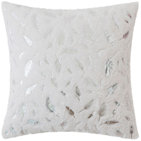 Housses de coussin en fausse fourrure ivoire de luxe, 45x50 cm, avec motifs feuilles argentées, décoratives pour canapé, lit, Noël.