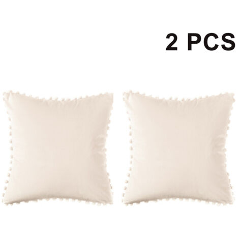 Housses de coussin en velours doux avec pompons, couleur unie, 45x45cm, conviennent aux canapés, aux chambres et aux voitures, lot de 2.