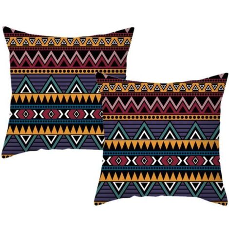 Housses de coussin ethniques imprimées géométriques - Lot de 2 - WIRLSWEAL - 45x45cm - Multicolore