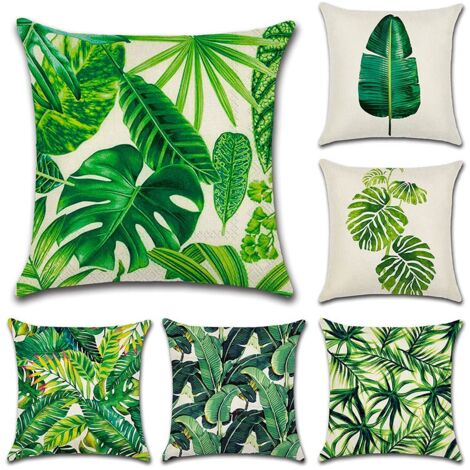 Housses de coussin imperméables, lot de 6, motif plantes tropicales