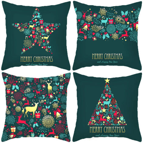 Housses de coussin Joyeux Noël - Lot de 4 housses de coussin décoratives de Noël avec cerf pour canapé, chambre et décoration intérieure