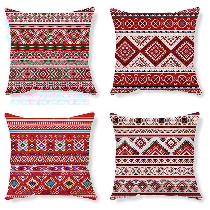 Housses De Coussin Taie d Oreiller Coussin Ethnique Taie d Oreiller Rouge Housse De Coussin Abstrait Housse Coussin Lin Coussin Geometrique Taie
