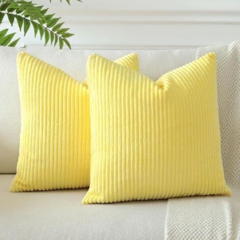 Housses de Coussins en Velours Côtelé Décoratif Canapé Taie d\'oreiller Doux Decoration 45x45cm,Lot de 2 (Jaune)