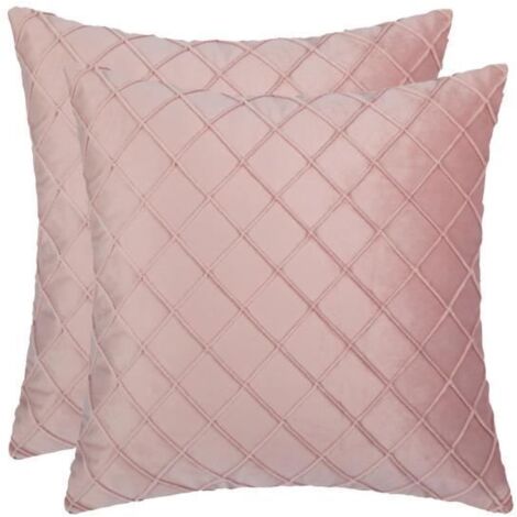 Housses de coussins - Lot de 2 - Velours rose - 45x45cm - Pour extérieur