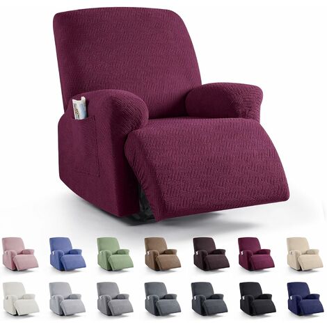 AORSHER Housses de fauteuil inclinable 3 pièces, housses de chaise inclinable extensibles, housses de canapé, housses de fauteuil inclinable en jacquard à rayures (bordeaux)