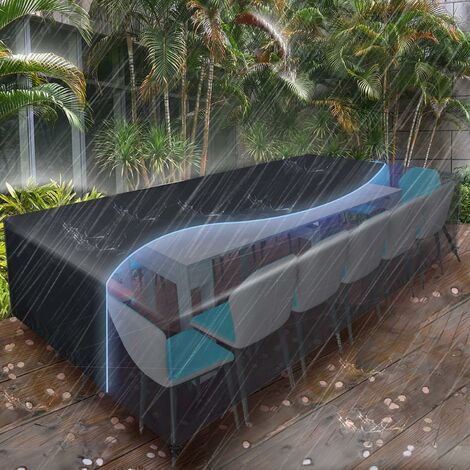 Housses de Meubles 315x160x74cm, Housse Salon de Jardin pour 10-12 Sièges Imperméable, Housse de Protection Meubles Couverture de Jardin pour Table, Canapé, Inclinable, Chaises, Noir
