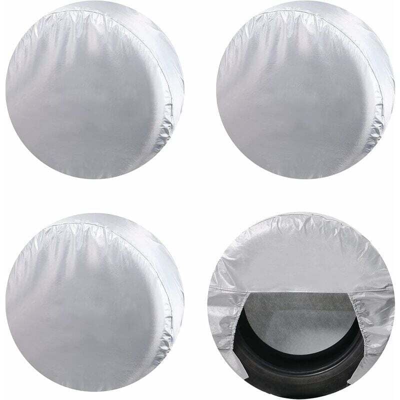 Housses de pneus pour roue de camping-car (lot de 4 argent), protections solaires UV imperméables Oxford pour camion, camping-car, bateau, remorque,