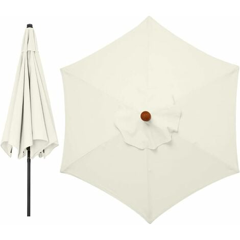 AOUGO Housses de rechange pour parasol 3 mètres 6 bras Parasol de rechange pour auvent de jardin Housse de rechange pour parasol, auvent uniquement (blanc crème)