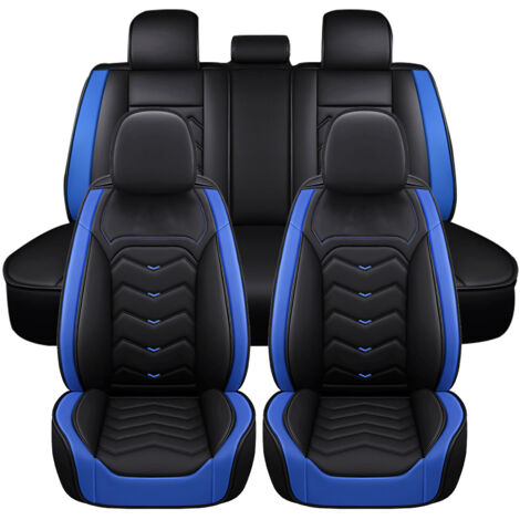 Housses de siège auto universelles en cuir PU bleu 5 places