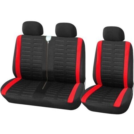 Housses de siège de fourgonnette, housses de siège de voiture simples et doubles pour siège conducteur simple et siège passager double Housses de siège 2 + 1, imprimé à rayures 3D (rouge)