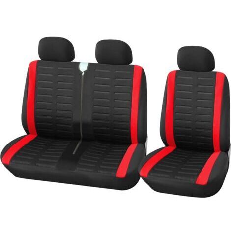 Housses de siège de fourgonnette, housses de siège de voiture simples et doubles pour siège conducteur simple et siège passager double Housses de siège 2 + 1, imprimé à rayures 3D (rouge)