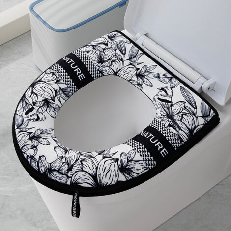 Housses de siège de toilette épaisses de style rétro, motifs de dessins animés imprimés par transfert thermique, housses de siège de toilette universelles et imperméables, lot de 3 (noir + gris + rose