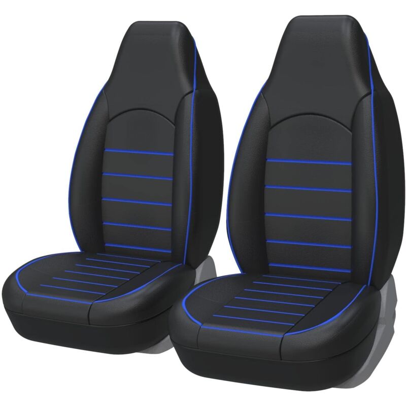 Housses de Siège de Voiture Avant Universelles Simili-Cuir pour 2 sièges Noir Bleu, Tuning Voiture Interieur