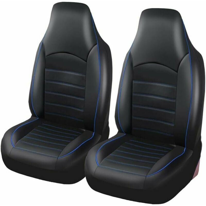 Housses de Siège de Voiture Avant Universelles Simili-Cuir pour 2 sièges Noir Bleu, Tuning Voiture Interieur