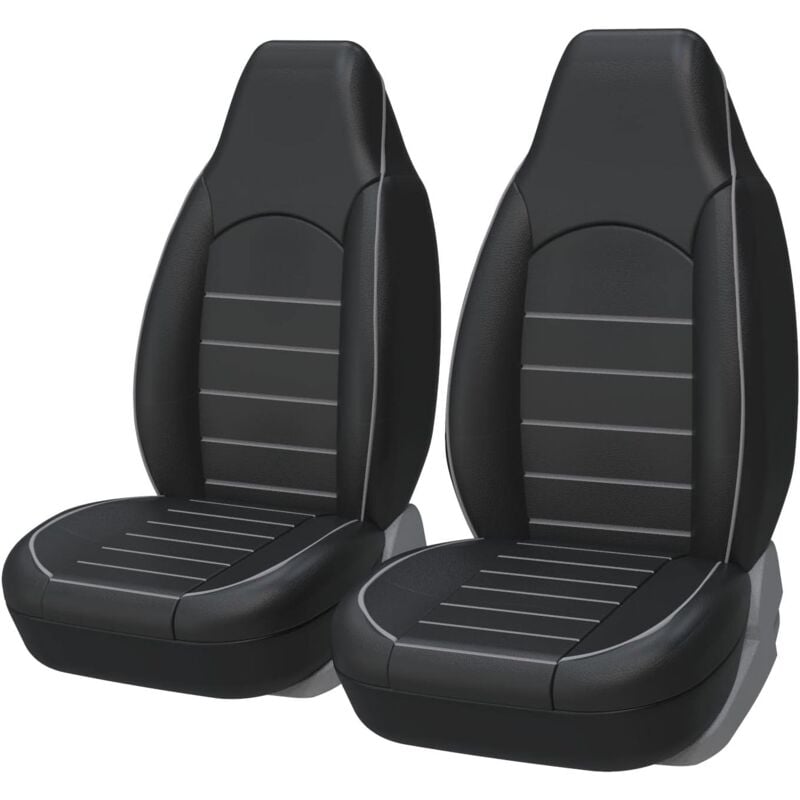 Housses de Siège de Voiture Avant Universelles Simili-Cuir pour 2 sièges Noir Gris, Tuning Voiture Interieur