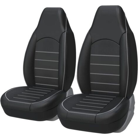 Housses de Siège de Voiture Avant Universelles Simili-Cuir pour 2 sièges Noir Gris, Tuning Voiture Interieur