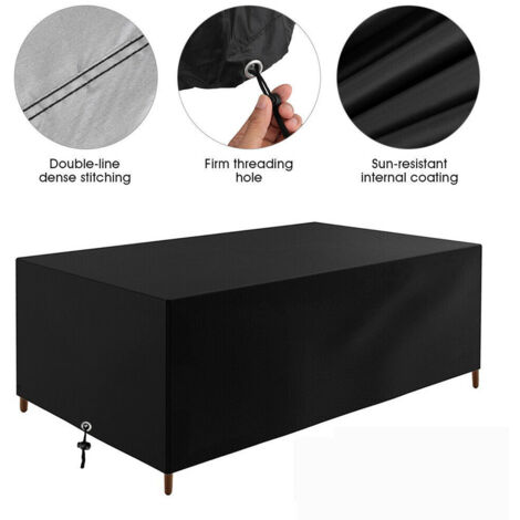 Housses de table de jardin rectangulaires imperméables, Protection contre la neige et le vent pour meubles d'extérieur, Noir 120x120x74cm