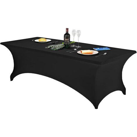 Housses de table en spandex de 2,4 m, nappe ajustée pour tables rectangulaires de 2,4 m (2,4 m, noir)