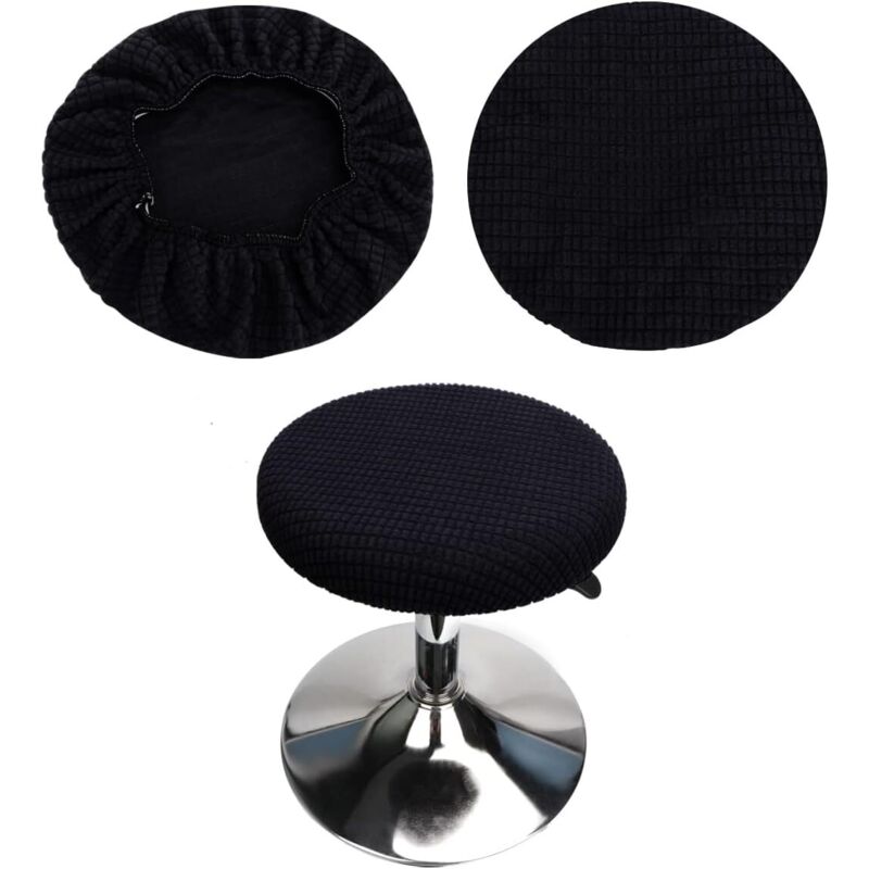 Housses de tabourets ronds (set de 2 pièces noir), adaptées aux tabourets 28-40cm, bar et café, housses de tabourets ronds élastiques, lavables et