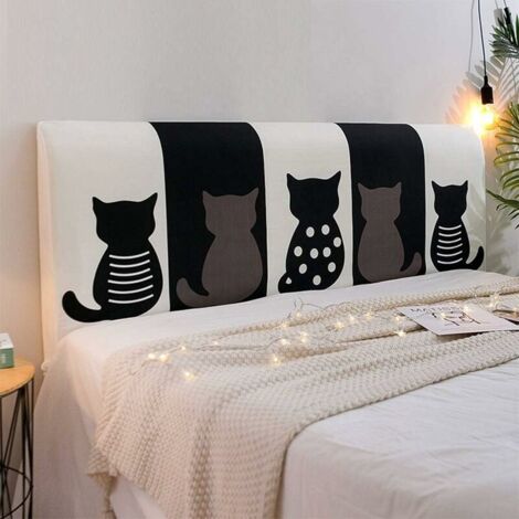Housses de Tête de Lit(Noir,120cm), Impression Chat Extensible Anti-poussière Couvre-tête de Lit Protecteur Antipoussière pour Tête de Lit, Moderne Décoration de Chambre