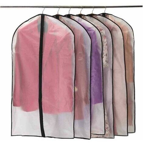 Housses de Vêtements, Anti Poussière Etanche Mite Humidité,Housses de Protection Zip Semi Transparentes pour Chemise Costumes/Manteaux, 6pcs 60 100cm (Noir)