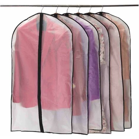 Housses de Vêtements, Anti Poussière Etanche Mite Humidité,Housses de Protection Zip Semi Transparentes pour Chemise Costumes/Manteaux, 6pcs 60  100cm (Noir)