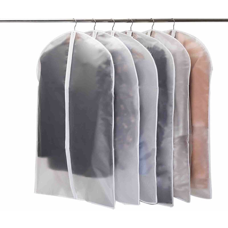 Housses de Vêtements, Anti Poussière Etanche Mite Humidité,Housses de Protection Zip Semi Transparentes pour Chemise Costumes/Manteaux, 6pcs 60 100cm