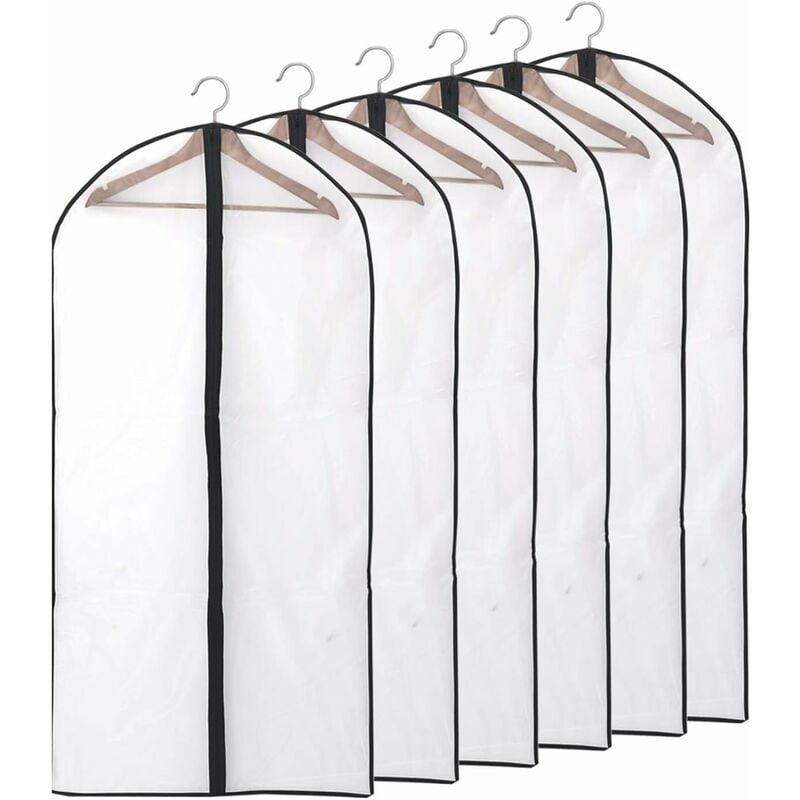 Housses de Vêtements, Anti Poussière Etanche Mite Humidité,Housses de Protection Zip Semi Transparentes pour Chemise Costumes/Manteaux, 6pcs 60 140cm