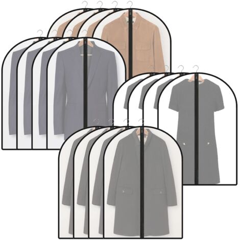 Housses de Vêtements avec Zip, Lot de 16 Housses de Vêtements 60 x 100 CM, Housse Vetement Semi Transparente pour Costumes/Chemises, Anti Poussière Etanche Mite Humidité, Noir