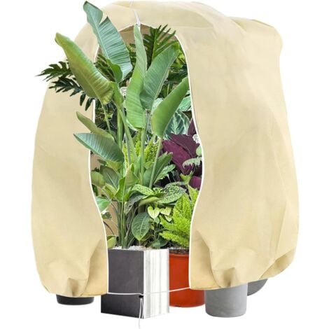 KEYOUNY Housses d'hivernage,Plante Housses Protection,Housse Protection Plante Hiver,Voile d’Hivernage avec Cordon de Serrage et Zipper,Non-Tissée 80g/m²,Résistant aux UV,Réutilisable 180x120cm Beige