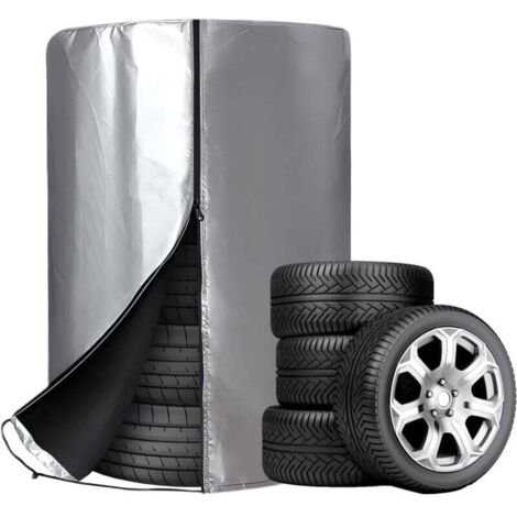 Housses Pneus Auto Universelle Housse Pneu Etanche A l'eau Pneus Housse Stockage Anti Poussière Couverture de Sac de Pneu Fermetures Eclair 420D Oxford Argenté pour 4 Pneus (85 120cm)