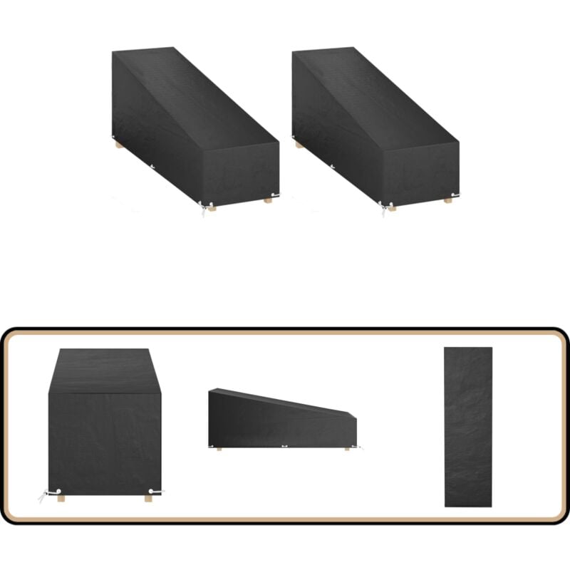 Housses pour chaise longue 2 pcs 12 œillets 205x75x40/70 cm pe - Housse Chaise Longue - Housse Extérieur - Protection Mobilier Jardin - Imperméable