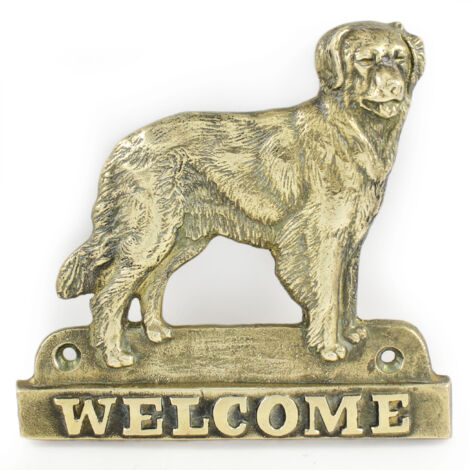Hovawart - ein Türschild mit Hund, ein Willkommensschild aus Messing, ein einzigartiges Schild mit der Aufschrift Welcome von Art-Dog
