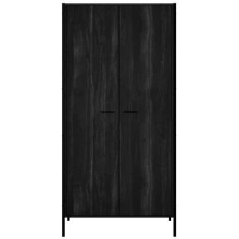 Hoxton 2 Door Wardrobe - Particleboard/Metal - L52 x W83.8 x H180 cm - Black Matte