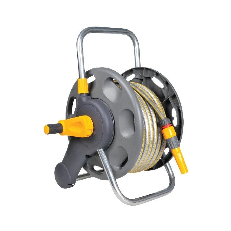Dévidoir deux en un fixation murale/portable enroulement manuel avec tuyau 25 m - Hozelock